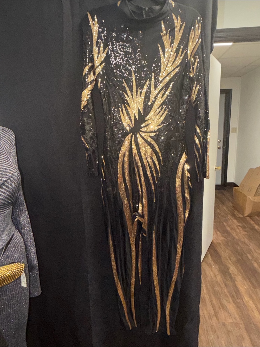 Fashion Nova Black Sequin Jumpsuit with Gold Accents